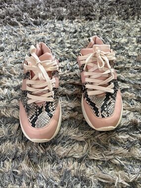 Silvian Heach Italian Women's Pink Snake-Print Fashion Leather Sneakers Size 6